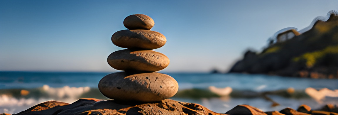Balanced stones on a rock by the sea